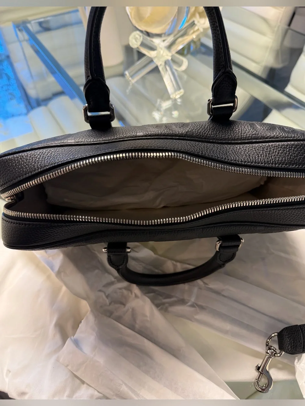 Gucci Black Embossed GG Leather Briefcase with Detachable Strap